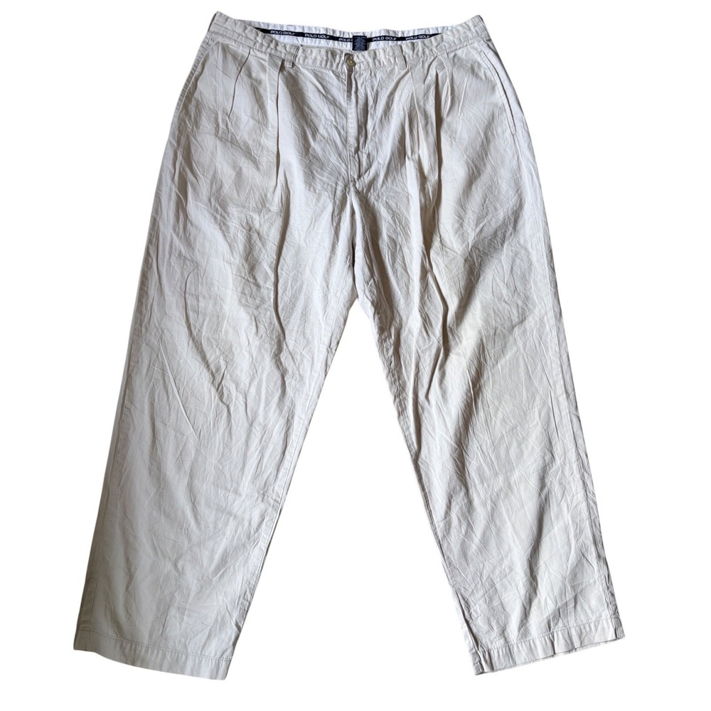 Polo Golf Ralph Lauren Pleated Chino Pants Mens 38x30 Beige Cotton Trousers